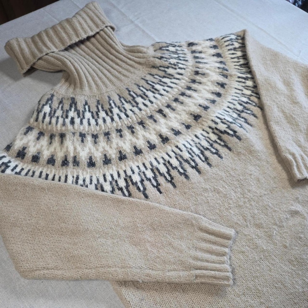 Womens Dreamers Cream Acrylic Blend Fair Isle Knit Sweater (Large)